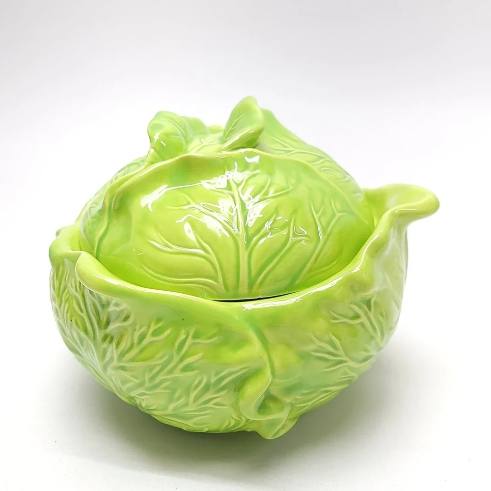 Holland‎ Mold Cabbage Bowl Dish W/ Lid  Green Canister Mid Century 6